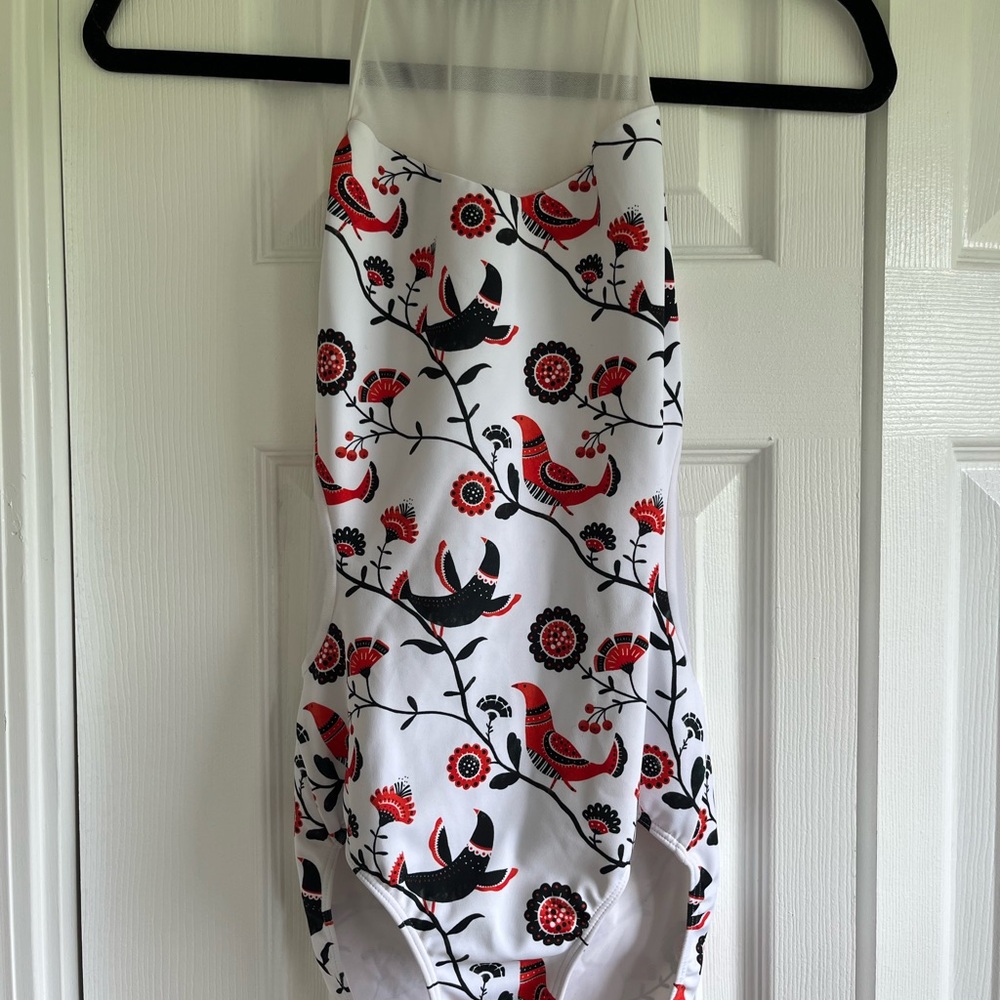 Elevé red and black halter leotard